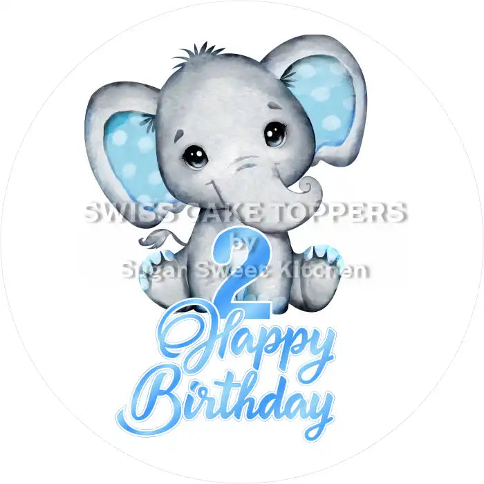 Blue Elefants-Tortenaufleger mit Zahl 2 - personalisierbar - Fondant- Torten- & Cupcakeaufleger Sugar Sweet Kitchen