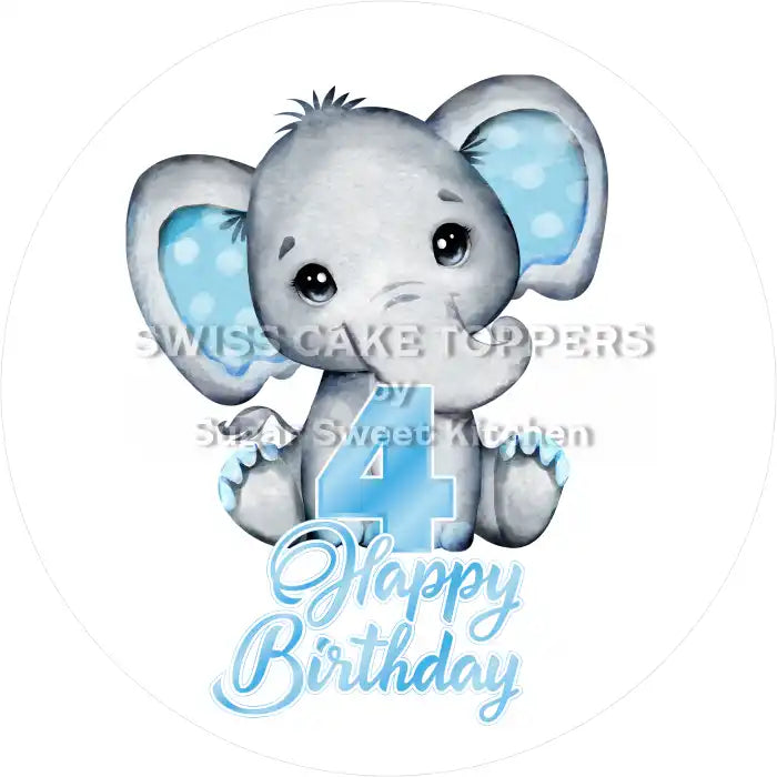 Tortenaufleger Elefant blau mit Zahl 04 - essbar & personalisierbar - Fondant- Torten- Cupcakeaufleger Sugar Sweet