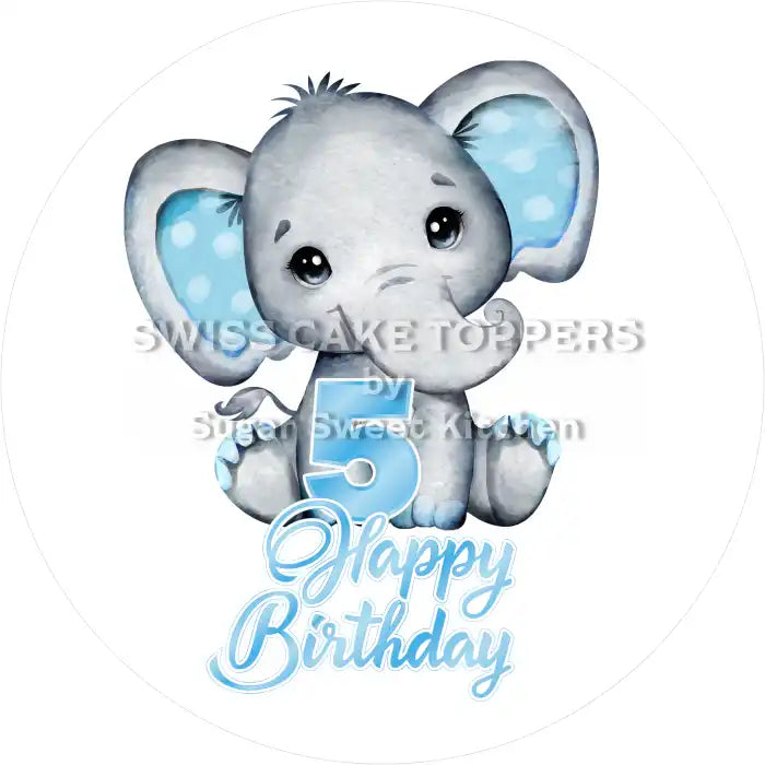 Blue Elefants-Tortenaufleger mit Zahl 5 - personalisierbar - Fondant- Torten- & Cupcakeaufleger Sugar Sweet Kitchen