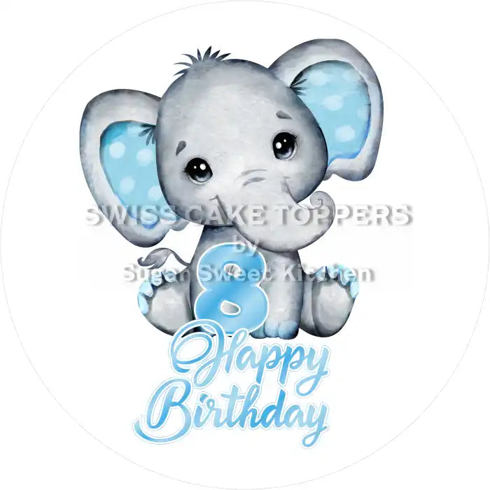 Blue Elefants-Tortenaufleger mit Zahl 8 - personalisierbar - Fondant- Torten- & Cupcakeaufleger Sugar Sweet Kitchen