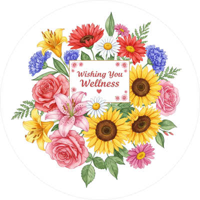 Blumen-Tortenaufleger mit Genesungswünschen2 - personalisierbar