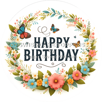 Blumiger Tortenaufleger Happy Birthday3 - personalisierbar