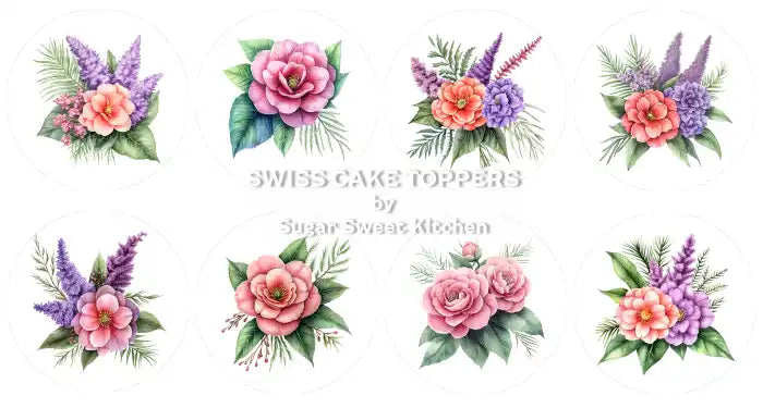 Bunte Blumen-Cupcakes- & Dessertaufleger4 - Fondant- Torten- Cupcakeaufleger Sugar Sweet Kitchen