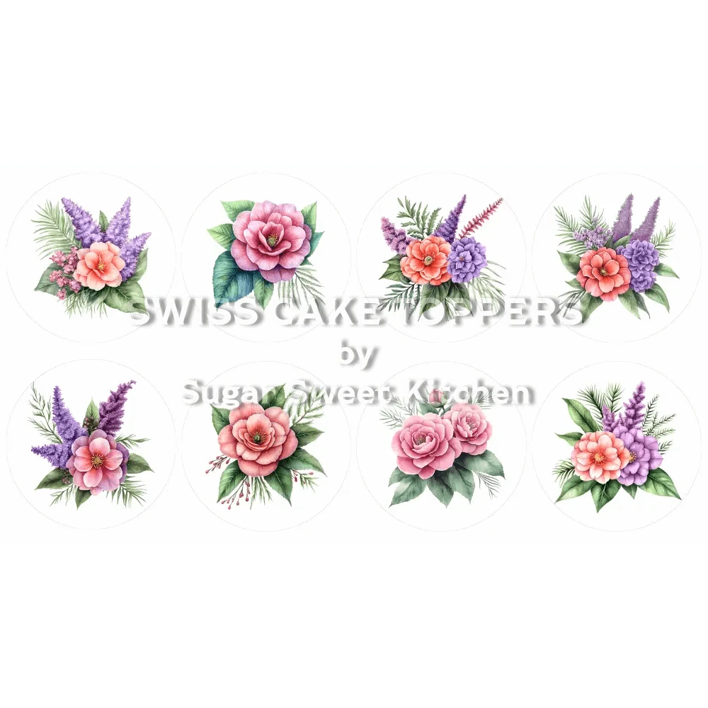 Bunte Blumen-Cupcakes- & Dessertaufleger4 - personalisierbar - Fondant- Torten- Cupcakeaufleger Sugar Sweet Kitchen