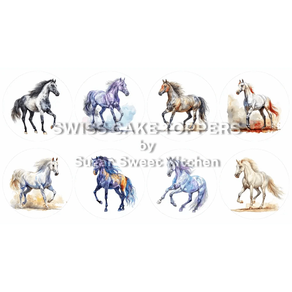 Bunte Pferde-Cupcakes- & Dessertaufleger4 - personalisierbar - Fondant- Torten- Cupcakeaufleger Sugar Sweet Kitchen