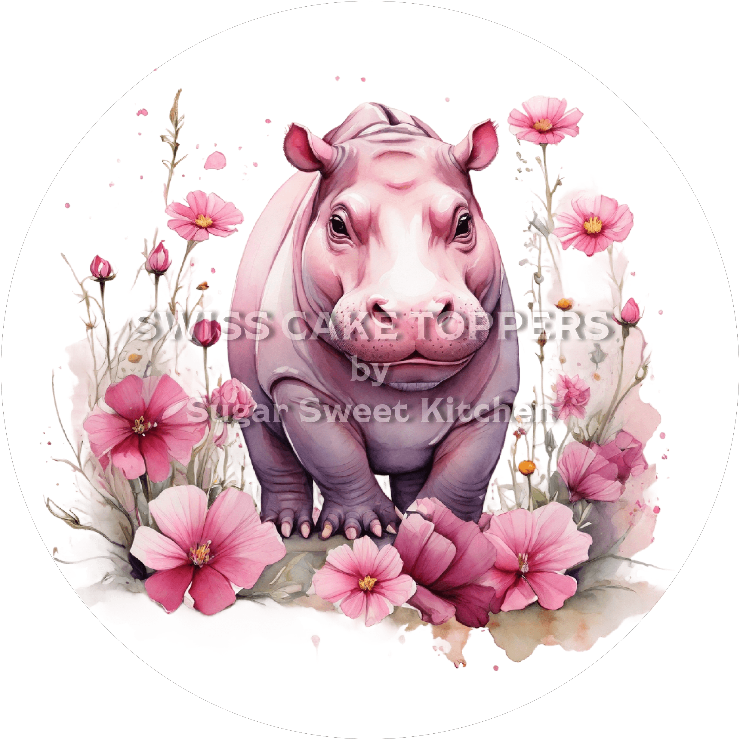 Bunter Nilpferd-Tortenaufleger5 - personalisierbar - Fondant- Torten- & Cupcakeaufleger Sugar Sweet Kitchen