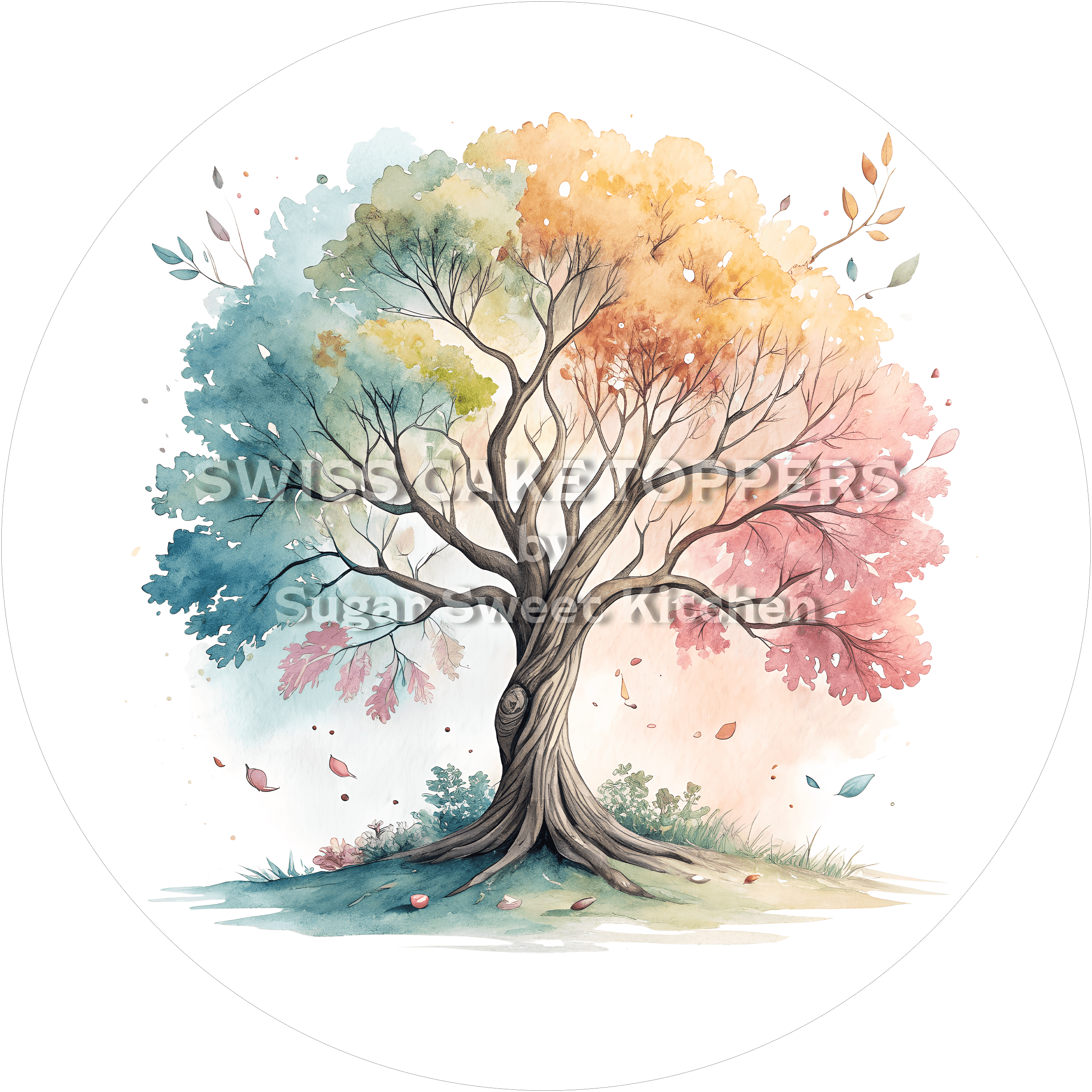 Bunter Tortenaufleger mit Bäumen4 - personalisierbar - Fondant- Torten- & Cupcakeaufleger Sugar Sweet Kitchen