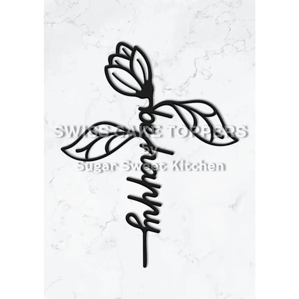 Cake Topper ’Be Happy’ - Acryl Schwarz - Sugar Sweet Kitchen