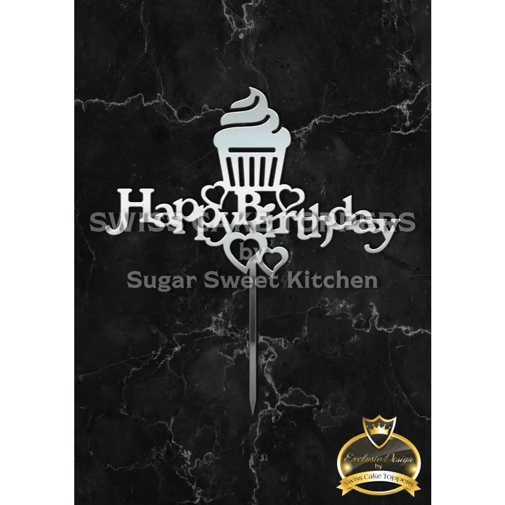 Cake Topper ’Cupcake’ - Acryl Silber - Sugar Sweet Kitchen