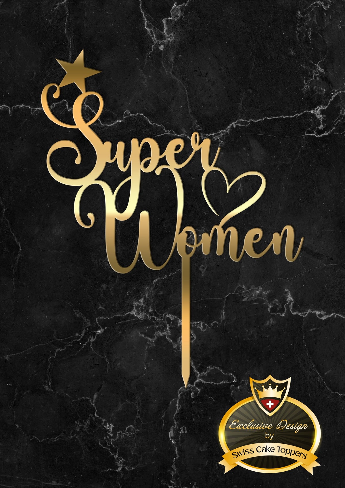 Cake Topper ’Super Woman’ / 14cm - Acryl Gold - Sugar Sweet Kitchen