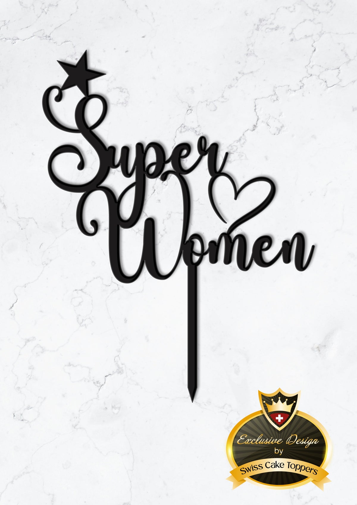 Cake Topper ’Super Woman’ / 14cm - Acryl Schwarz - Sugar Sweet Kitchen