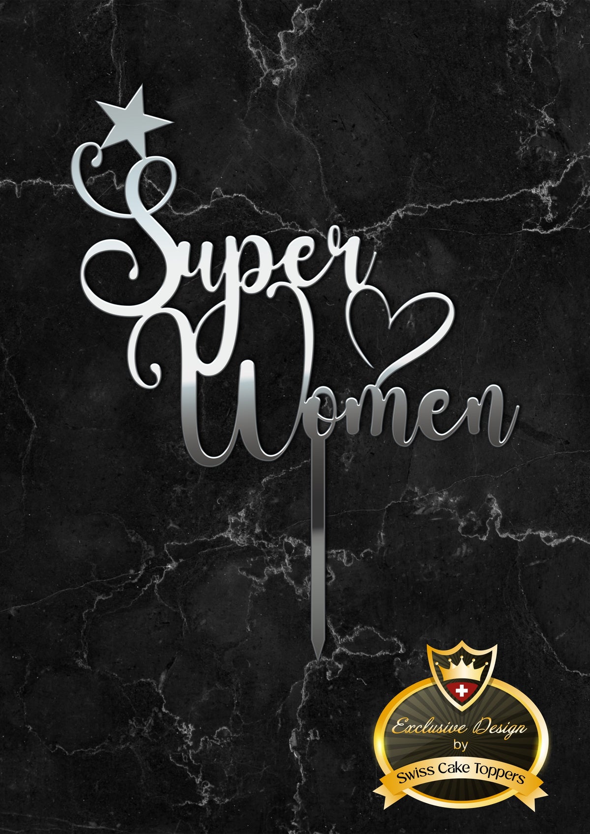 Cake Topper ’Super Woman’ / 14cm - Acryl Silber - Sugar Sweet Kitchen