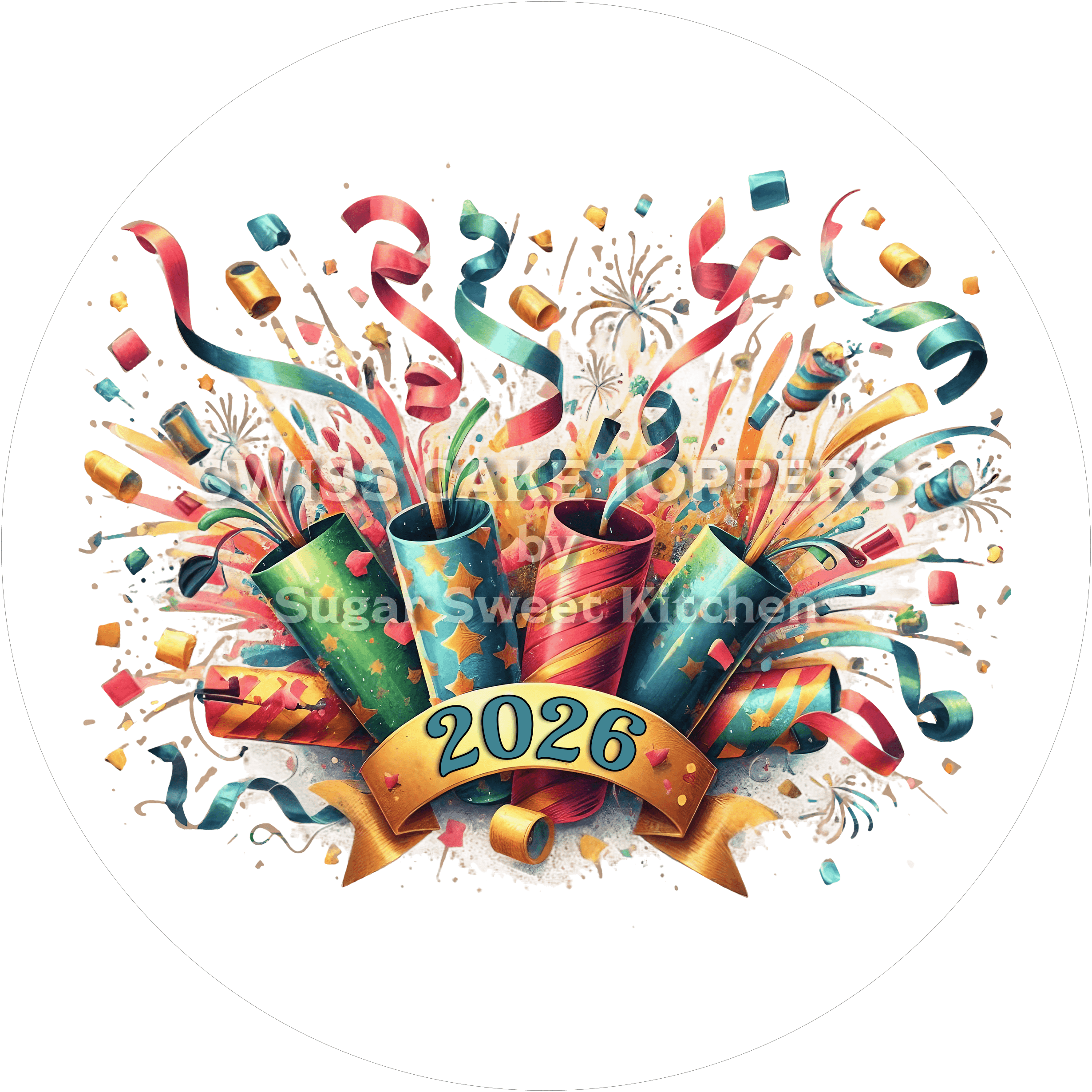 Cooler New Year-Tortenaufleger mit Jahreszahl4 - personalisierbar - Fondant- Torten- & Cupcakeaufleger Sugar Sweet