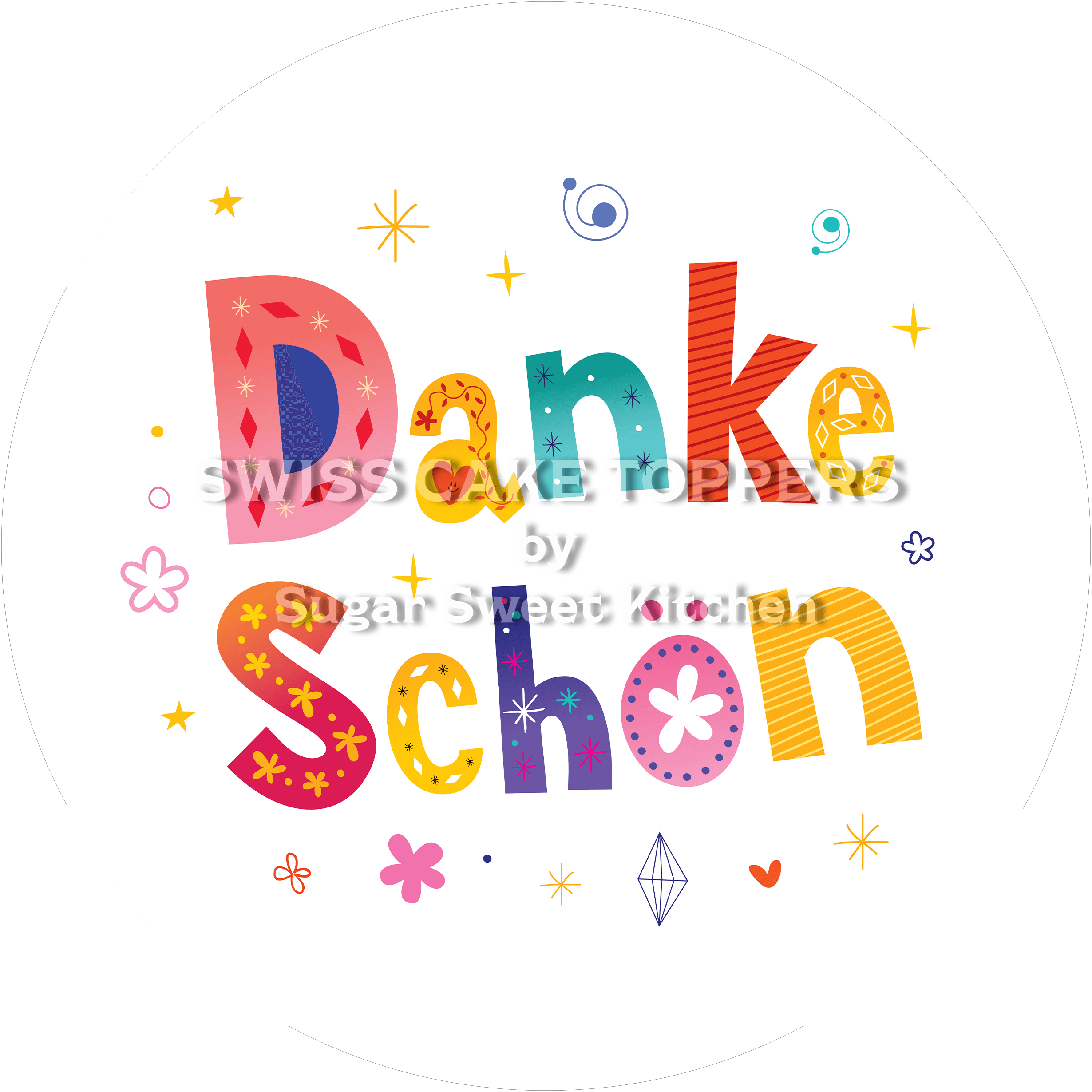 Dankeschön-Tortenaufleger - personalisierbar - Fondant- Torten- & Cupcakeaufleger Sugar Sweet Kitchen