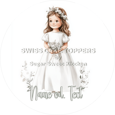 Dekorativer Tortenaufleger zur Kommunion mit Namen od. Text