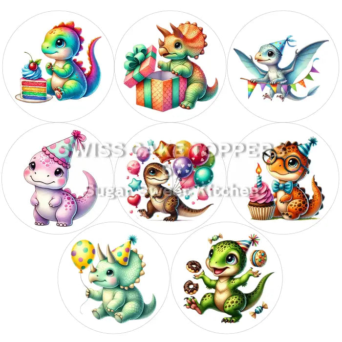 Dino-Cupcakes- & Dessertaufleger 01 / 8Stk. - Fondant- Torten- Cupcakeaufleger Sugar Sweet Kitchen