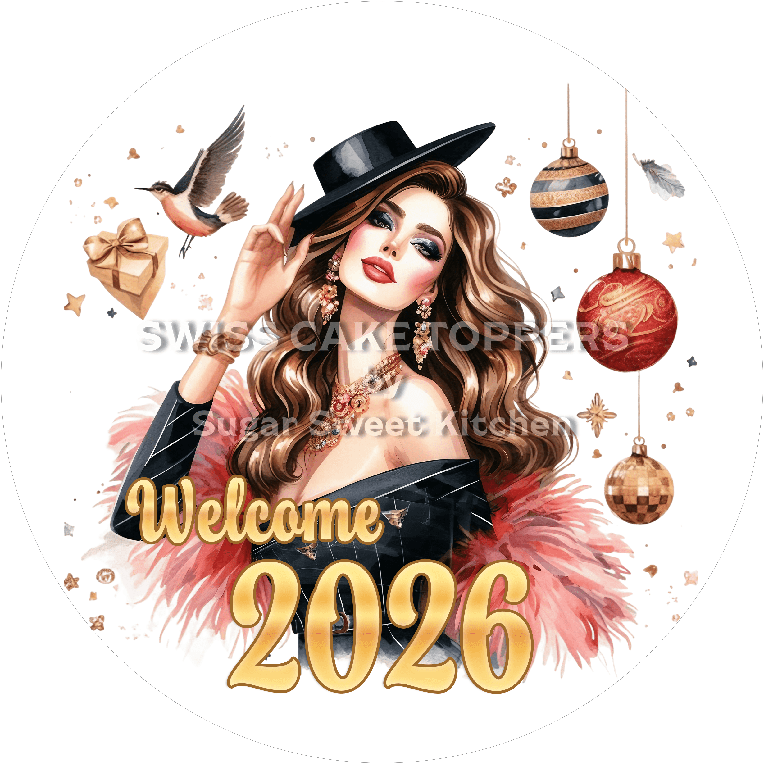 Edler New Year-Tortenaufleger mit Jahreszahl3 - personalisierbar - Fondant- Torten- & Cupcakeaufleger Sugar Sweet