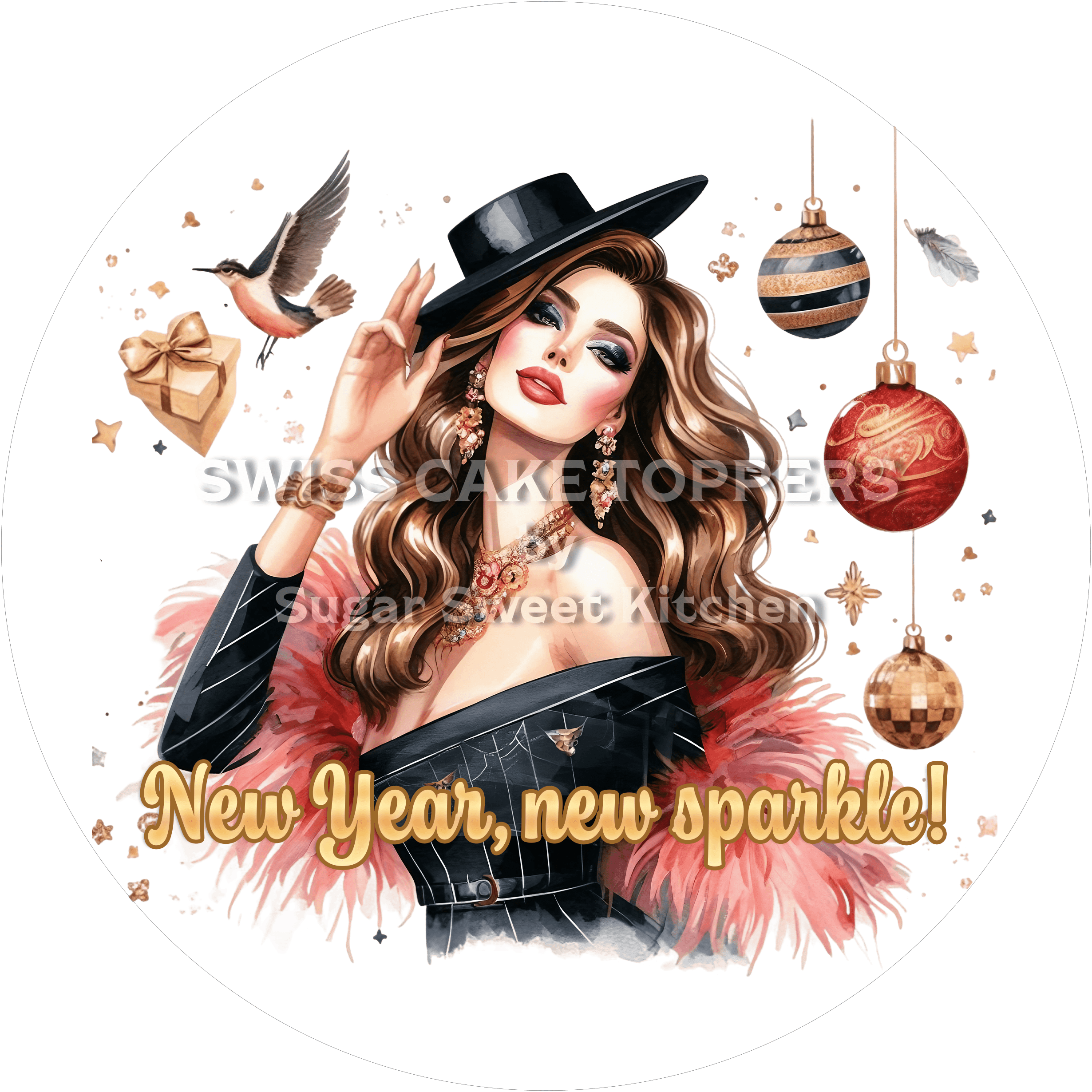Edler New Year-Tortenaufleger3 - personalisierbar - Fondant- Torten- & Cupcakeaufleger Sugar Sweet Kitchen