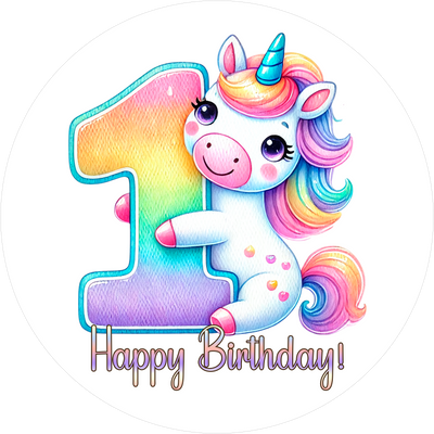 Einhorn Tortenaufleger mit Zahl 1 - personalisierbar