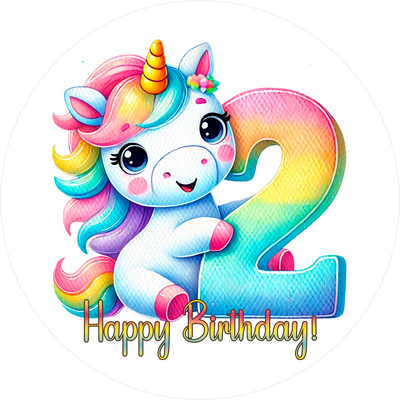 Einhorn Tortenaufleger mit Zahl 2 - personalisierbar