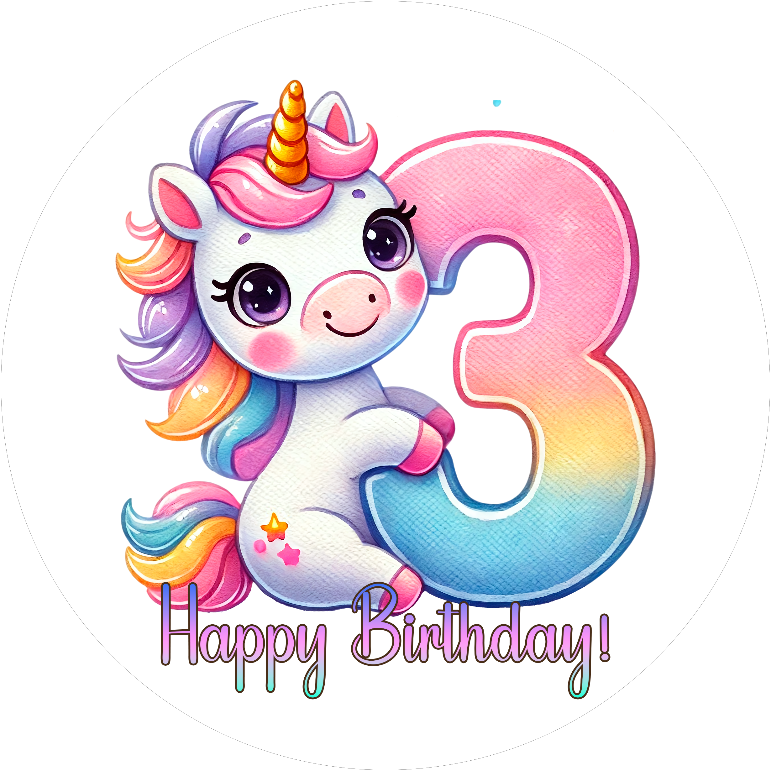 Einhorn Tortenaufleger mit Zahl 3 - personalisierbar - Fondant- Torten- & Cupcakeaufleger Sugar Sweet Kitchen