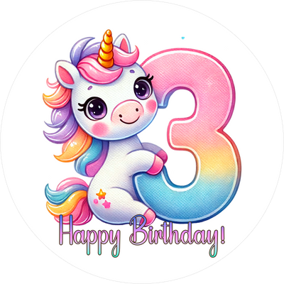 Einhorn Tortenaufleger mit Zahl 3 - personalisierbar