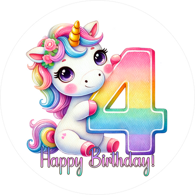 Einhorn Tortenaufleger mit Zahl 4 - personalisierbar