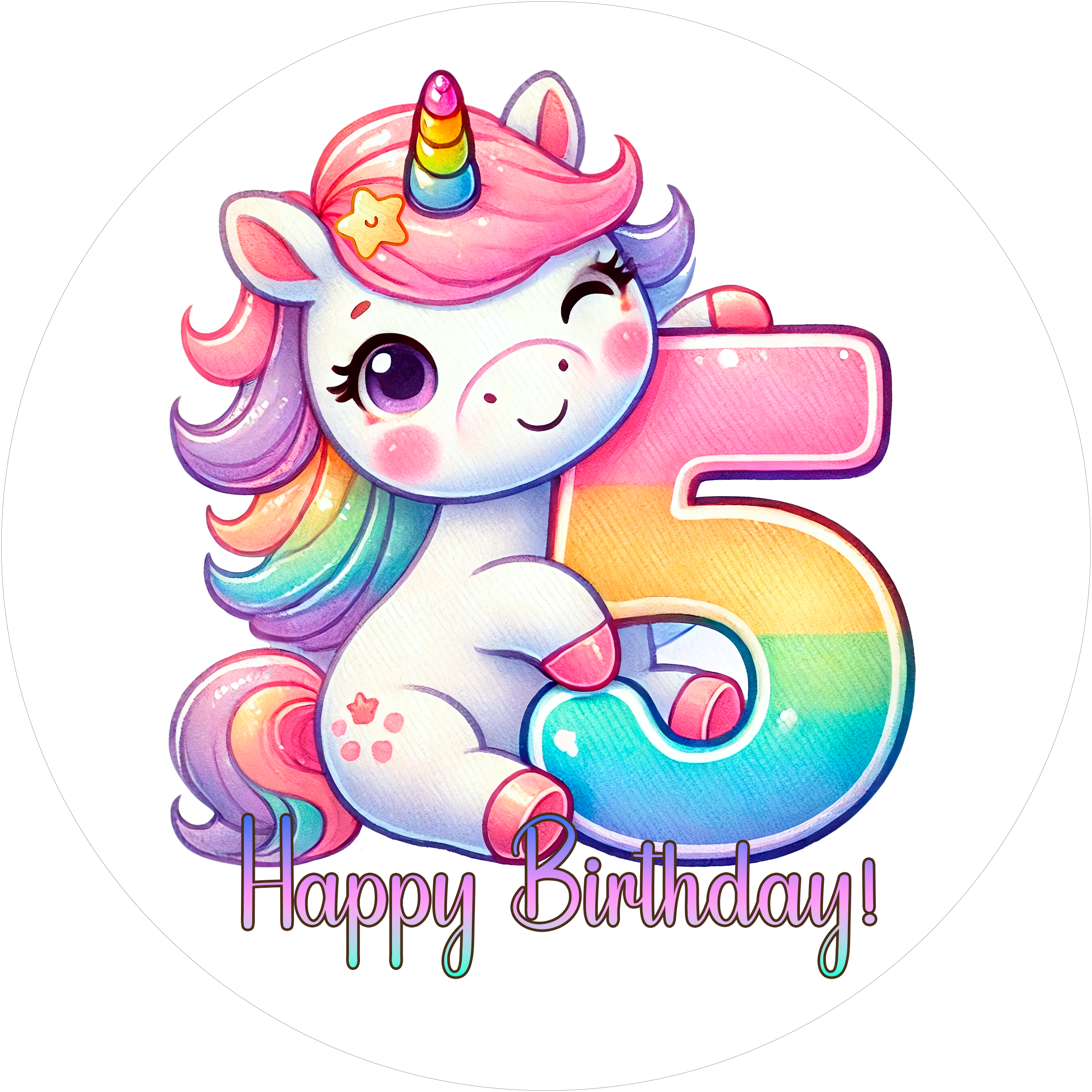 Einhorn Tortenaufleger mit Zahl 5 - personalisierbar - Fondant- Torten- & Cupcakeaufleger Sugar Sweet Kitchen