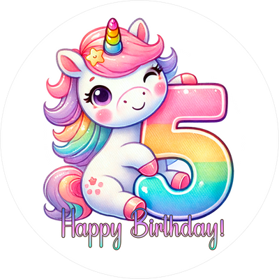 Einhorn Tortenaufleger mit Zahl 5 - personalisierbar