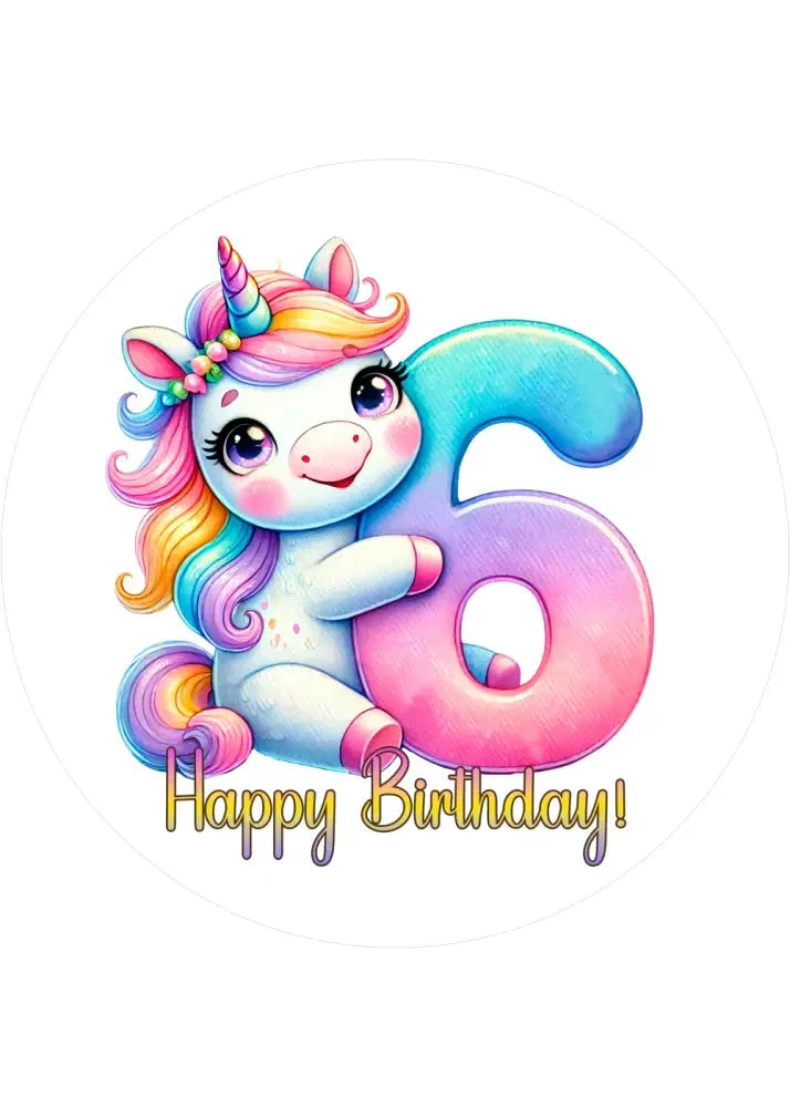 Einhorn Tortenaufleger mit Zahl 6 - personalisierbar - Fondant- Torten- & Cupcakeaufleger Sugar Sweet Kitchen