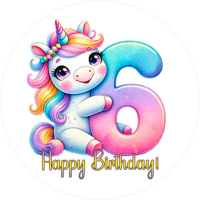 Einhorn Tortenaufleger mit Zahl 6 - personalisierbar