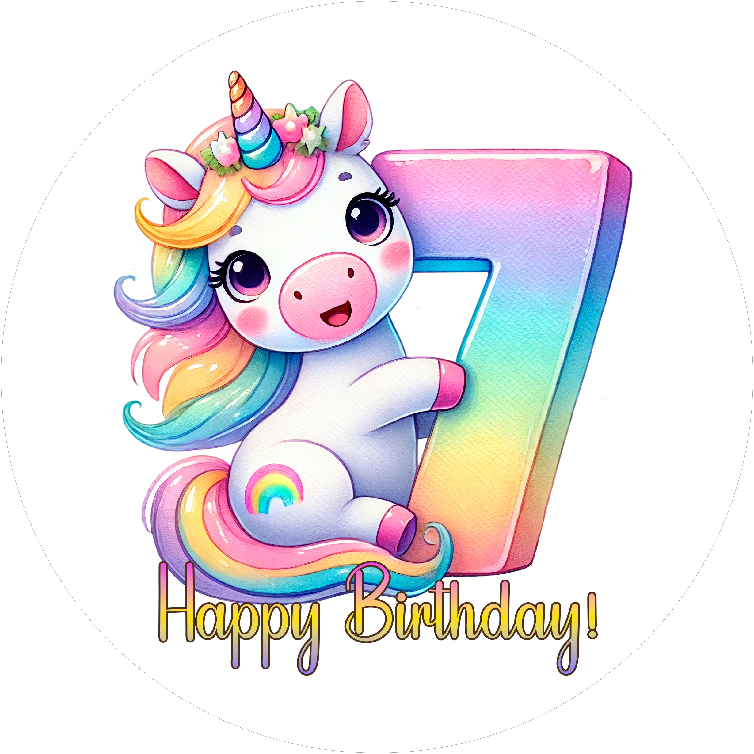 Einhorn Tortenaufleger mit Zahl 7 - personalisierbar - Fondant- Torten- & Cupcakeaufleger Sugar Sweet Kitchen