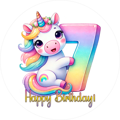 Einhorn Tortenaufleger mit Zahl 7 - personalisierbar