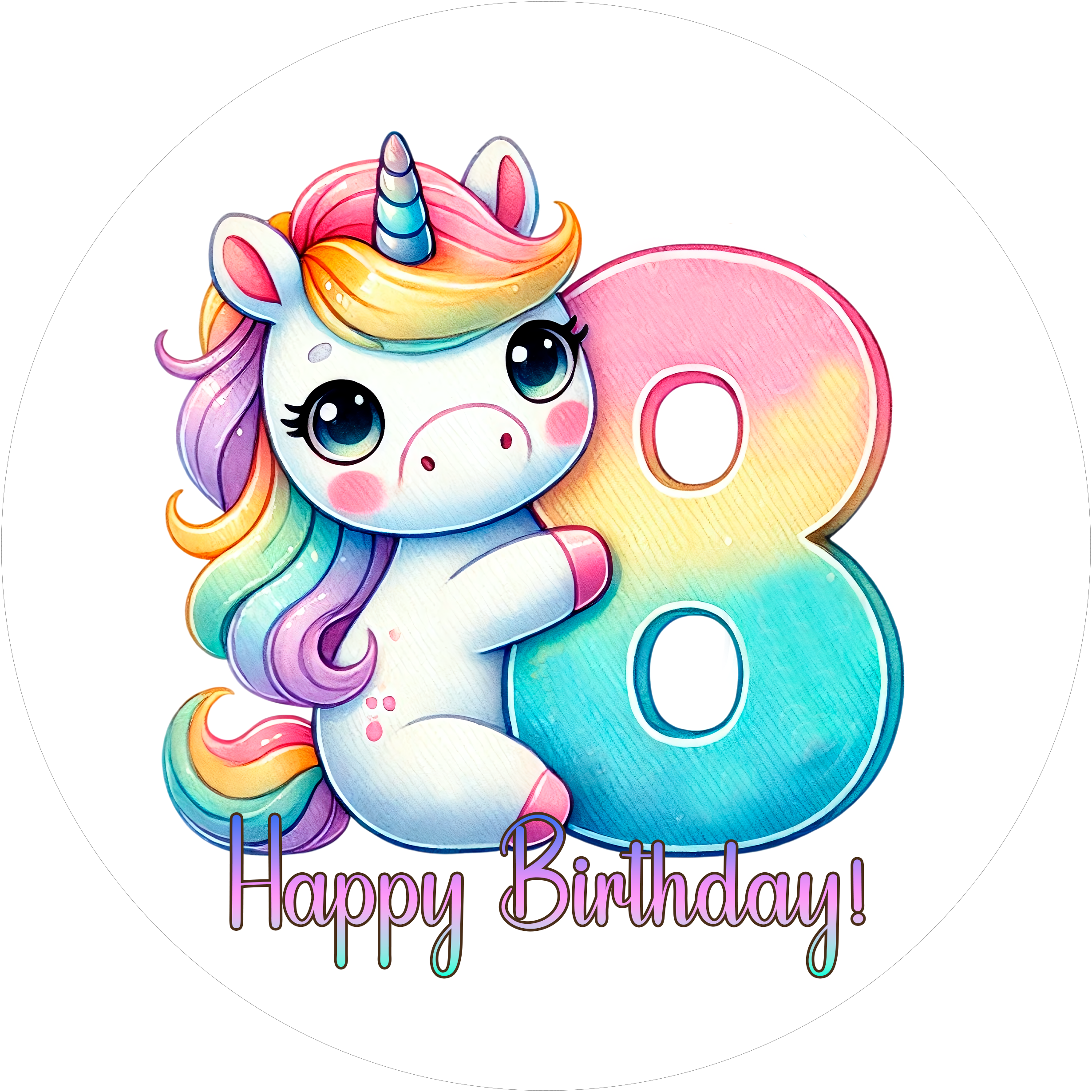 Einhorn Tortenaufleger mit Zahl 8 - personalisierbar - Fondant- Torten- & Cupcakeaufleger Sugar Sweet Kitchen