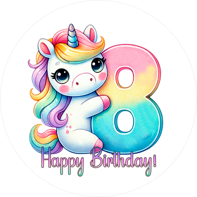 Einhorn Tortenaufleger mit Zahl 8 - personalisierbar