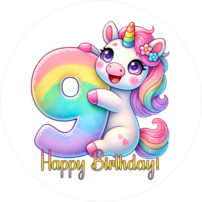 Einhorn Tortenaufleger mit Zahl 9 - personalisierbar