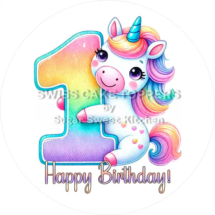 Tortenaufleger Einhorn mit Zahl 1 - essbar & personalisierbar - Fondant- Torten- Cupcakeaufleger Sugar Sweet Kitchen