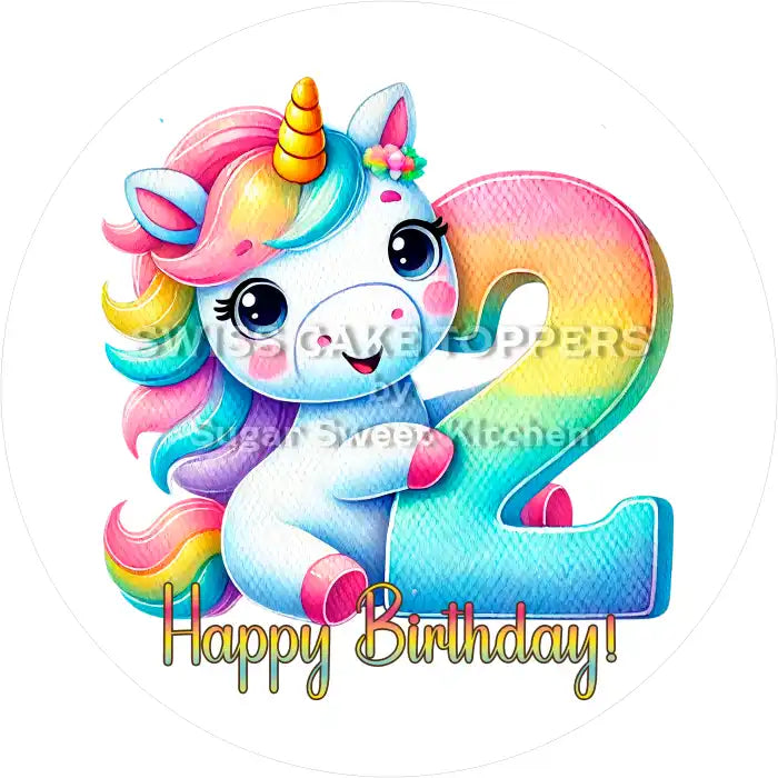 Tortenaufleger Einhorn mit Zahl 2 - essbar & personalisierbar - Fondant- Torten- Cupcakeaufleger Sugar Sweet Kitchen