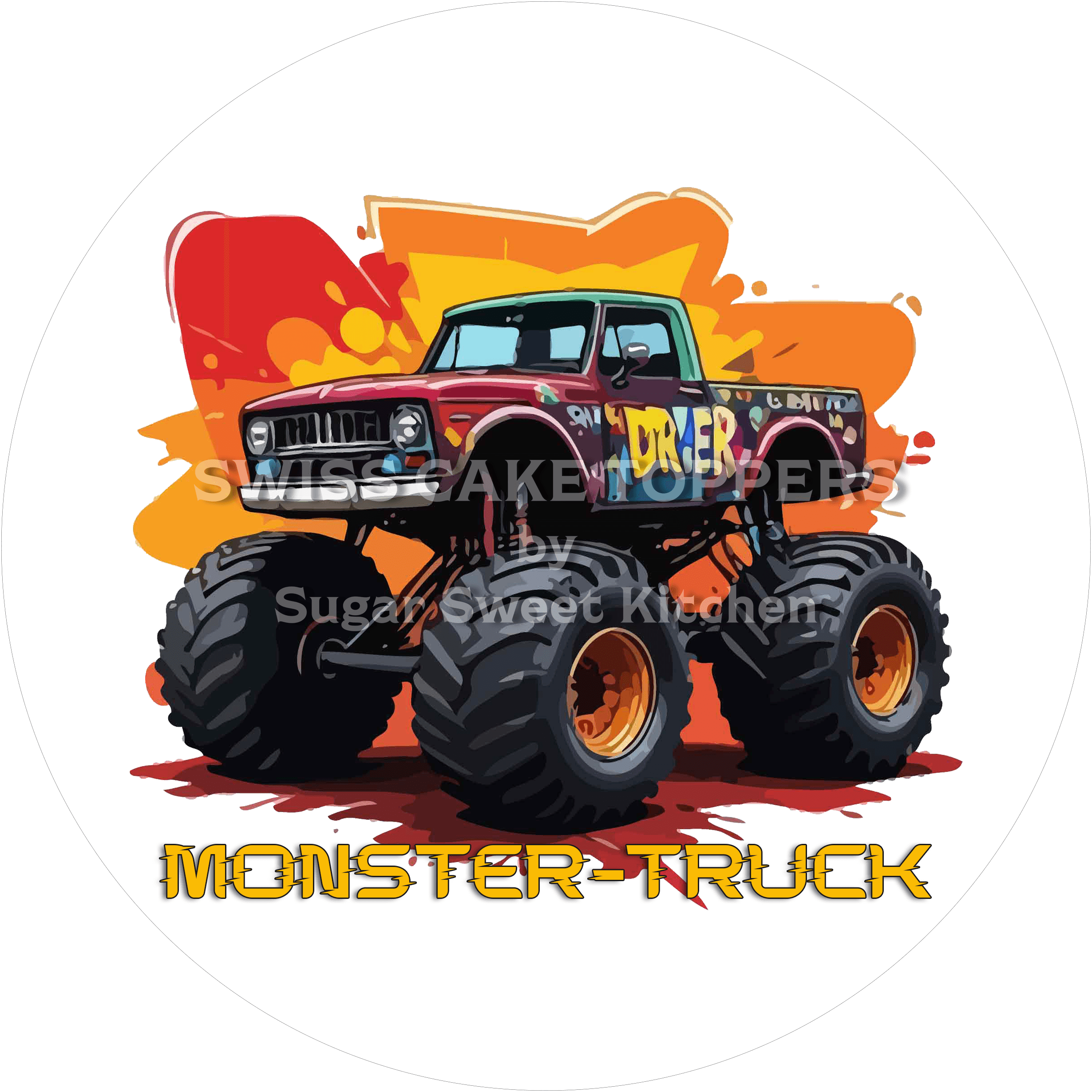 Einizigartiger Monster Truck-Tortenaufleger7 - personalisierbar - Fondant- Torten- & Cupcakeaufleger Sugar Sweet Kitchen