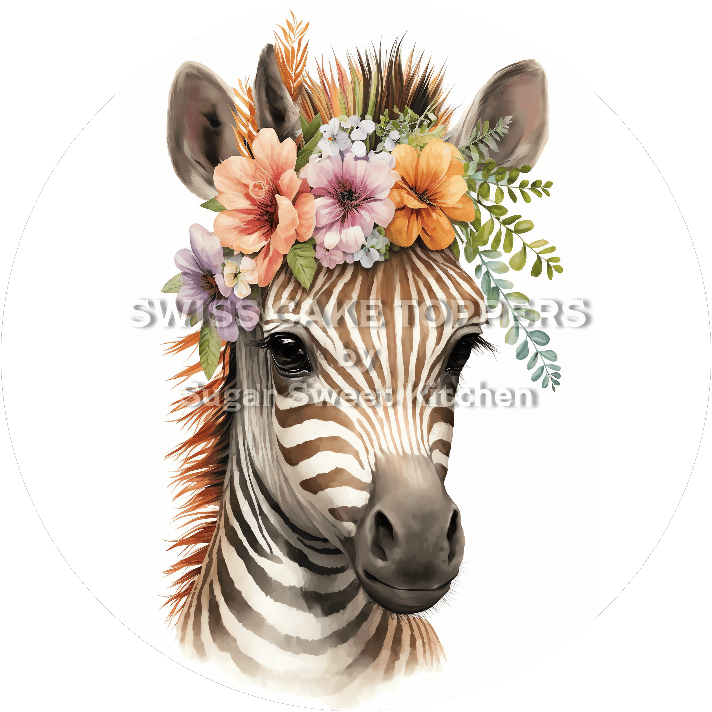 Einmaliger Zebra-Tortenaufleger1 - personalisierbar - Fondant- Torten- & Cupcakeaufleger Sugar Sweet Kitchen