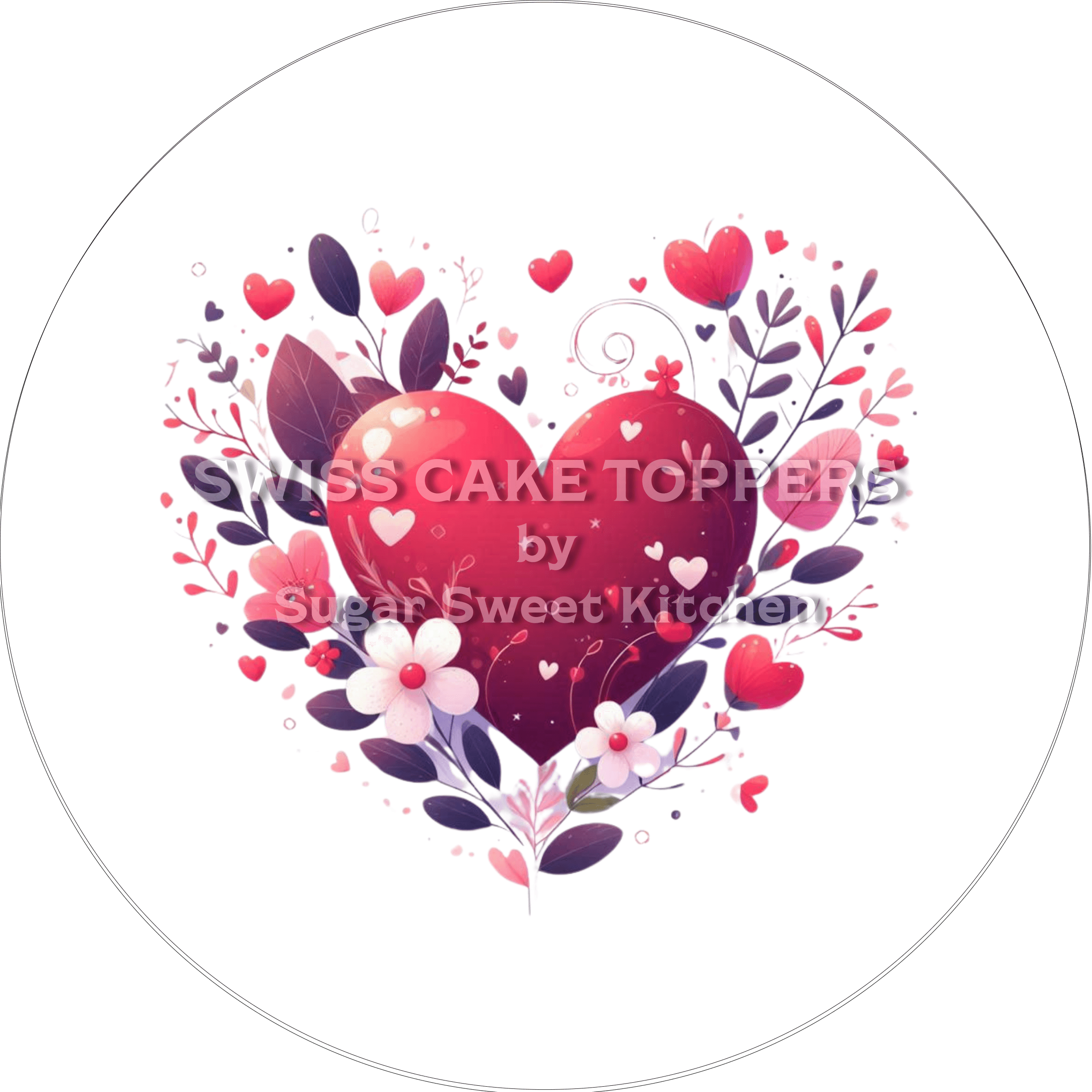 Eleganter Valentins- Tortenaufleger LV15 - personalisierbar - Fondant- Torten- & Cupcakeaufleger Sugar Sweet Kitchen