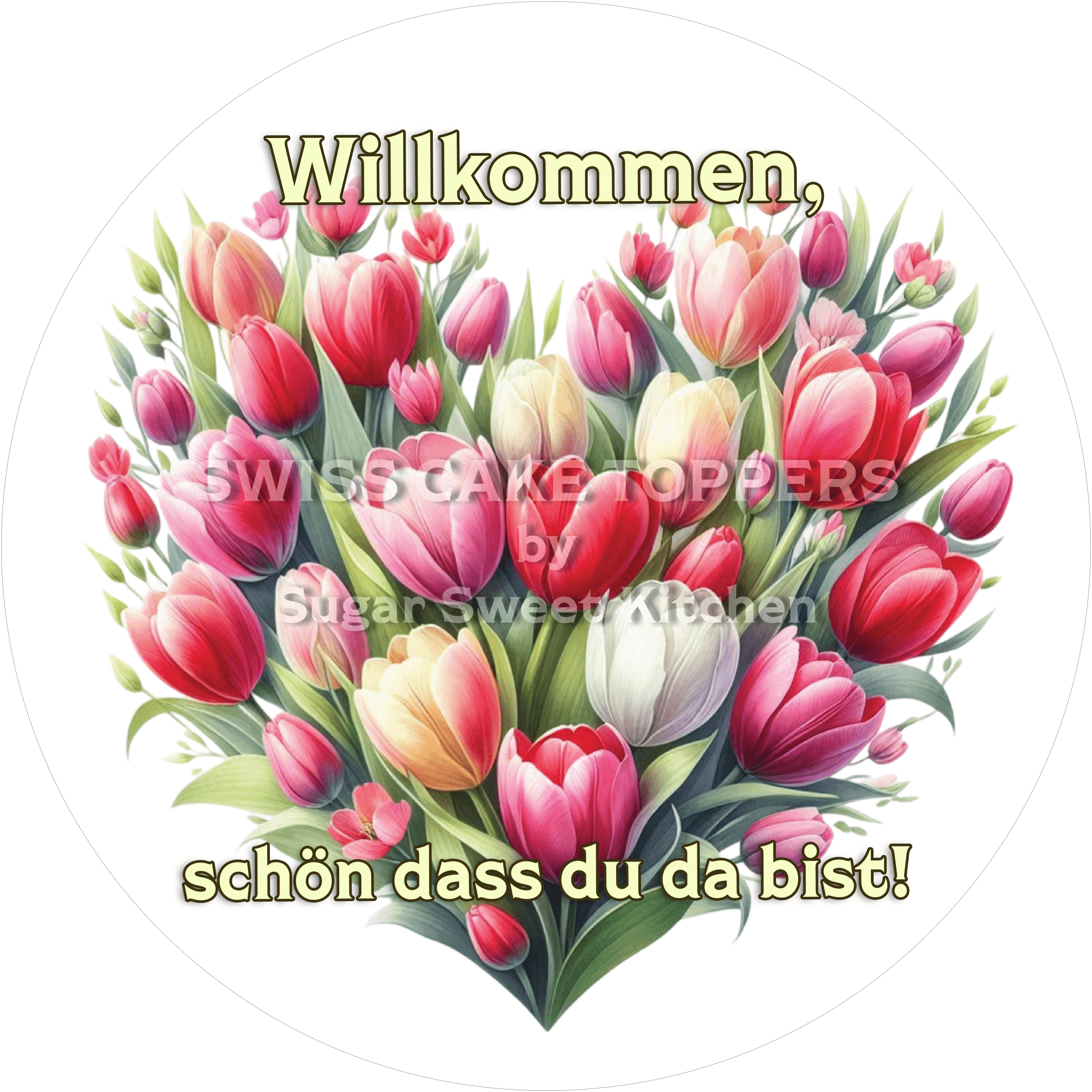 Eleganter Welcome-Tortenaufleger Flower25 - personalisierbar - Fondant- Torten- & Cupcakeaufleger Sugar Sweet Kitchen