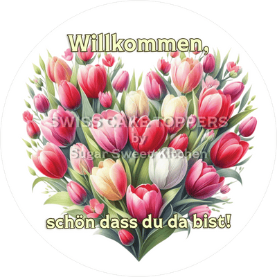 Eleganter Welcome-Tortenaufleger Flower25 - personalisierbar