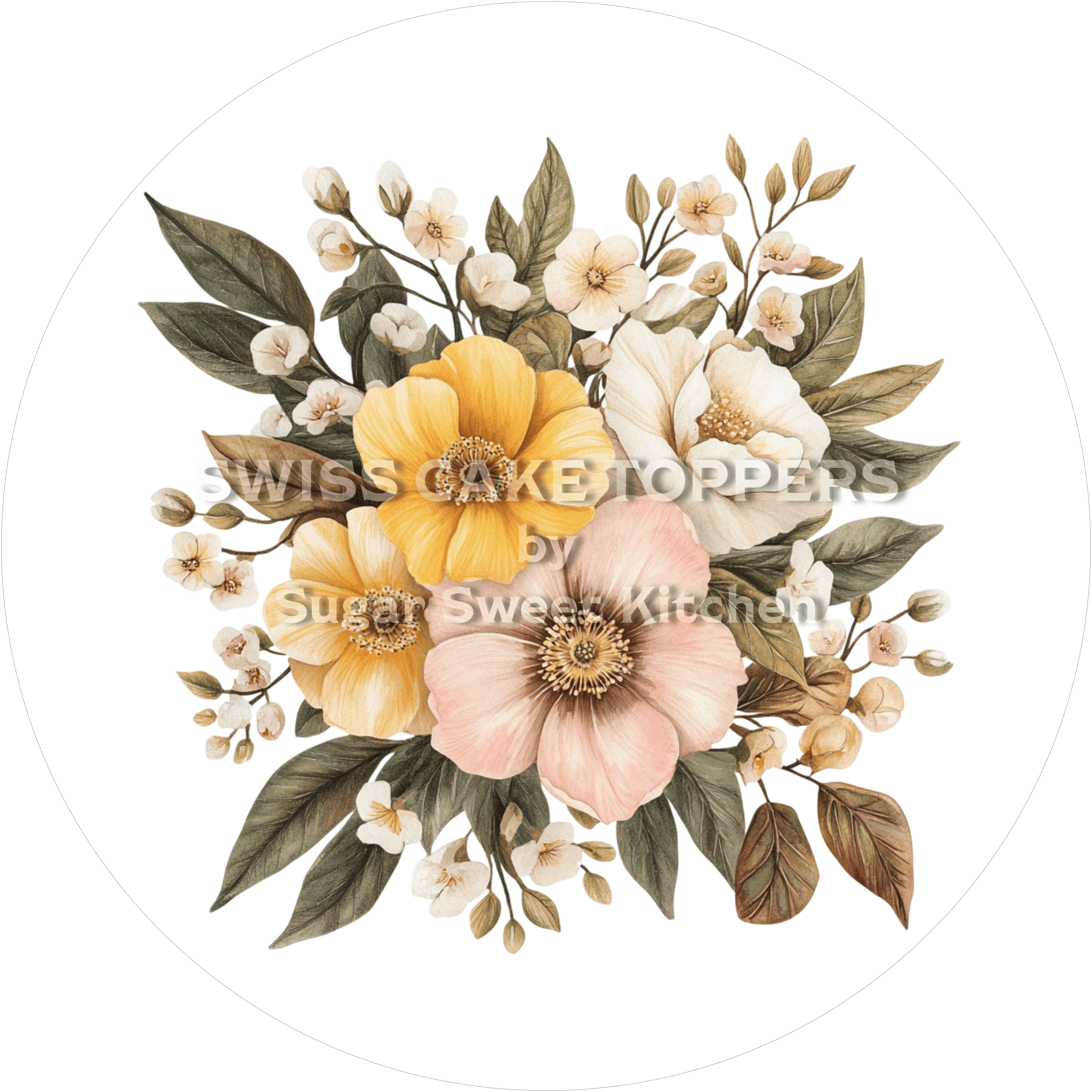 Erdfarbener Blumen-Tortenaufleger18 - personalisierbar - Fondant- Torten- & Cupcakeaufleger Sugar Sweet Kitchen