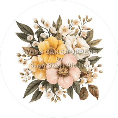 Erdfarbener Blumen-Tortenaufleger18 - personalisierbar