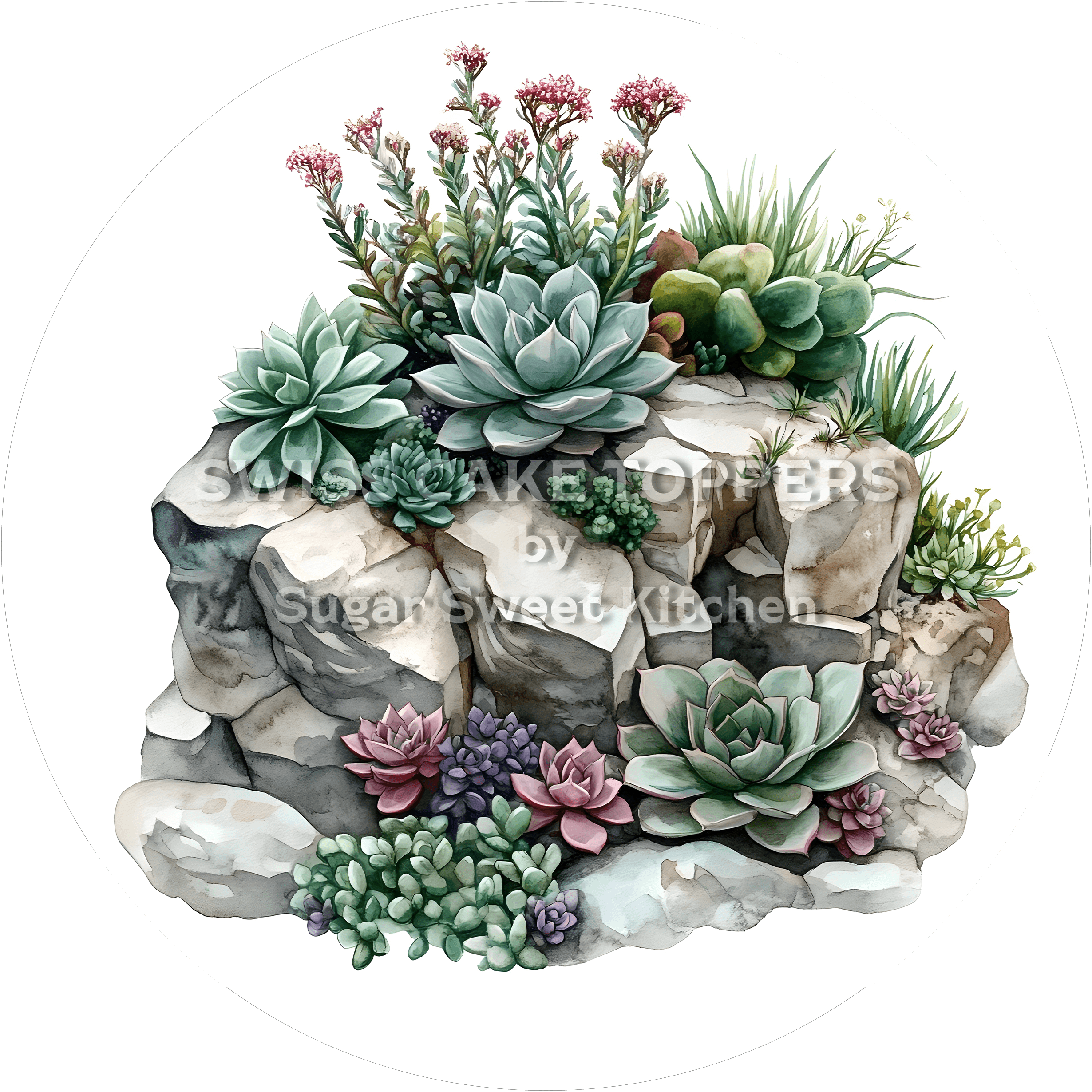 Exklusiver Sukkulenten-Tortenaufleger1 - personalisierbar - Fondant- Torten- & Cupcakeaufleger Sugar Sweet Kitchen