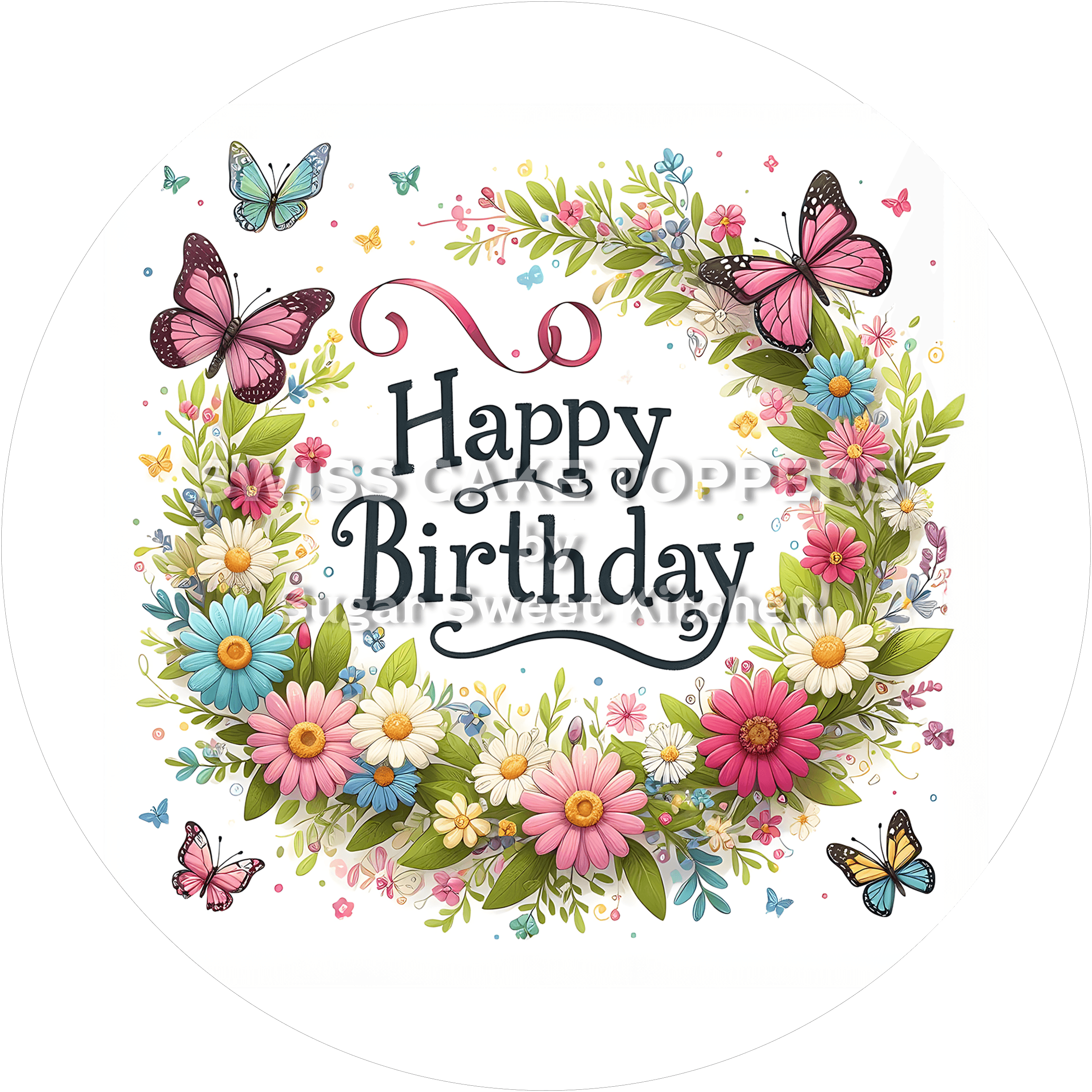 Exklusiver Tortenaufleger Happy Birthday10 - personalisierbar - Fondant- Torten- & Cupcakeaufleger Sugar Sweet Kitchen