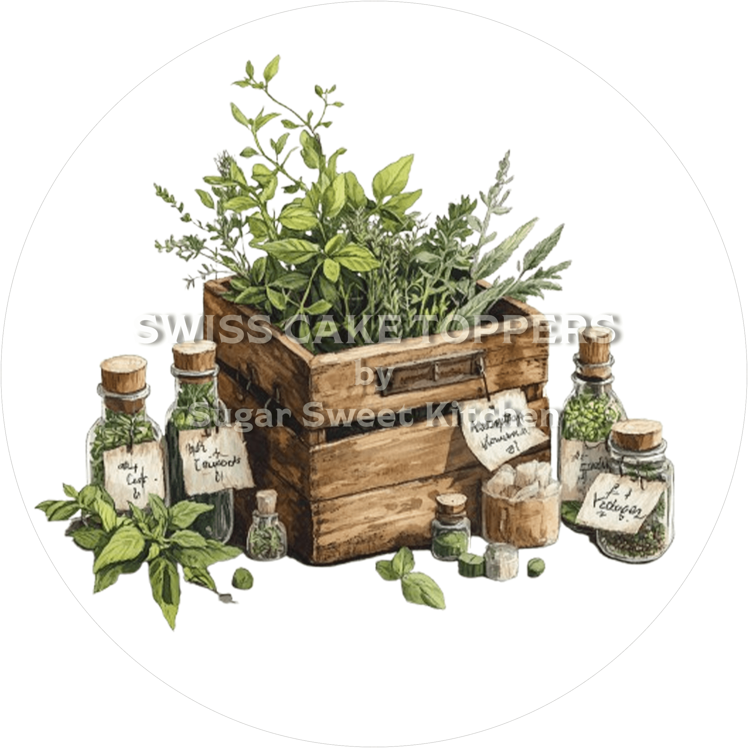 Exklusiver Tortenaufleger mit Kräutern5 - personalisierbar - Fondant- Torten- & Cupcakeaufleger Sugar Sweet Kitchen
