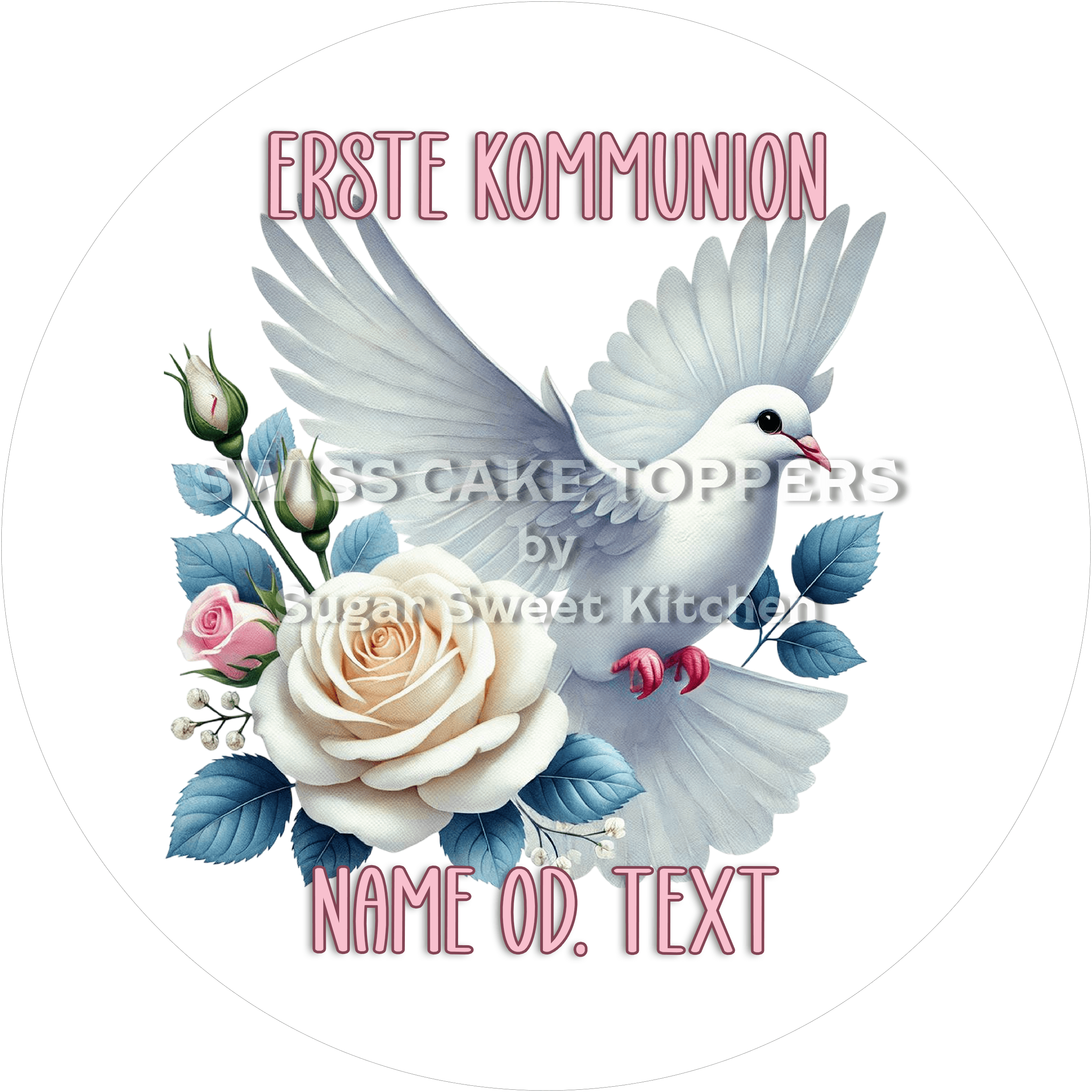 Festlicher Tortenaufleger zur Kommunion mit Namen od. Text - Fondant- Torten- & Cupcakeaufleger Sugar Sweet Kitchen