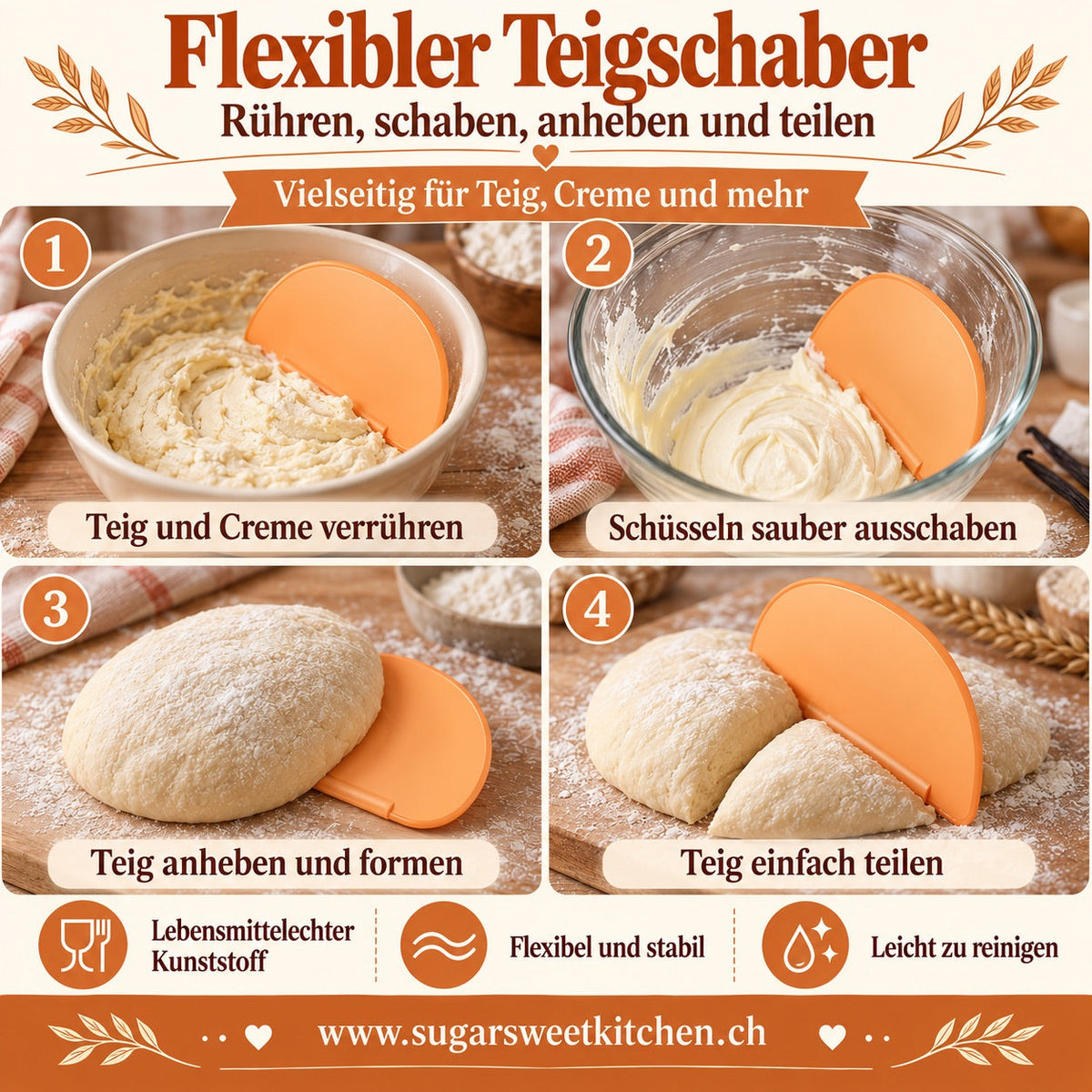 Flexibler Teigschaber aus Kunststoff / 1 Stk. - Backzubehör Sugar Sweet Kitchen